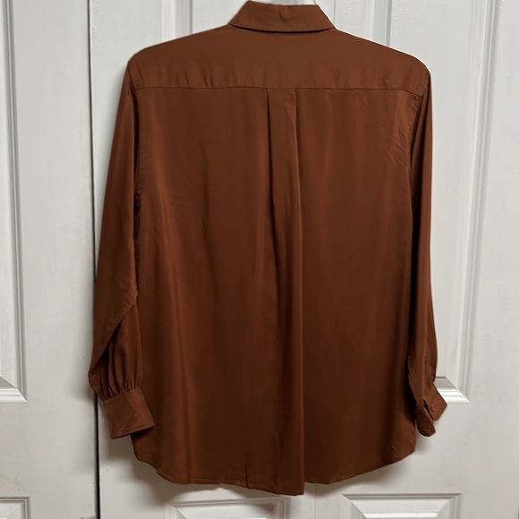 Ann Taylor Chocolate Brown Long Sleeve Vintage Silk Shirt Size L - Picture 4 of 6